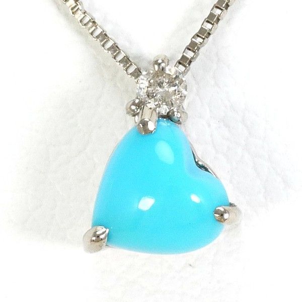 K18WG ネックレス NECKLACE ターコイズ ダイヤ 0.02 総重量約1.4g 約43cm