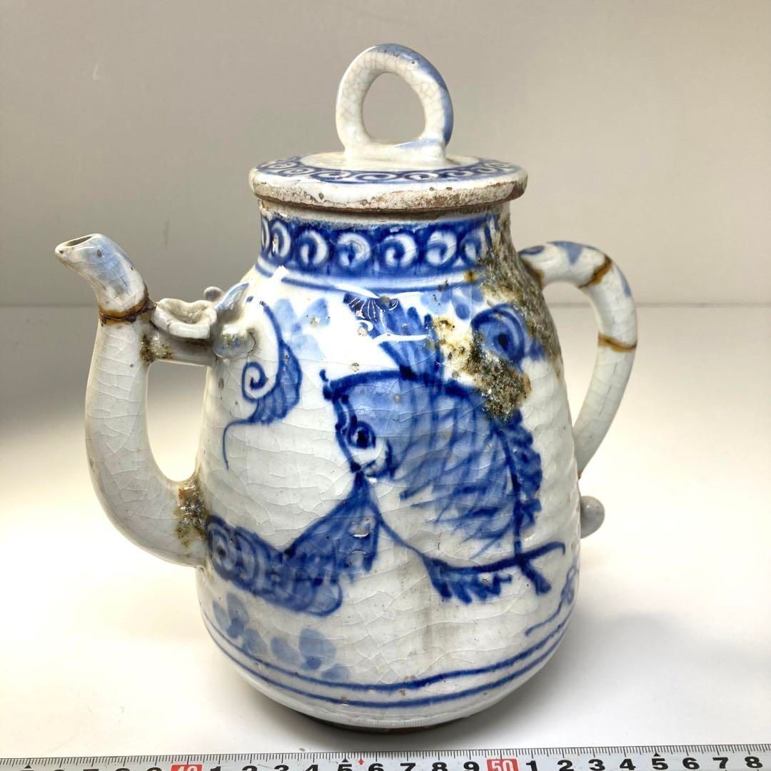 江戸後期　瑞芝焼　染付　水次　タトチ　高さ22㎝(蓋込) 東な6-0624② 江戸後期 瑞芝焼 染付 水次 タトチ 高さ22㎝(蓋込) 東な6-0624②