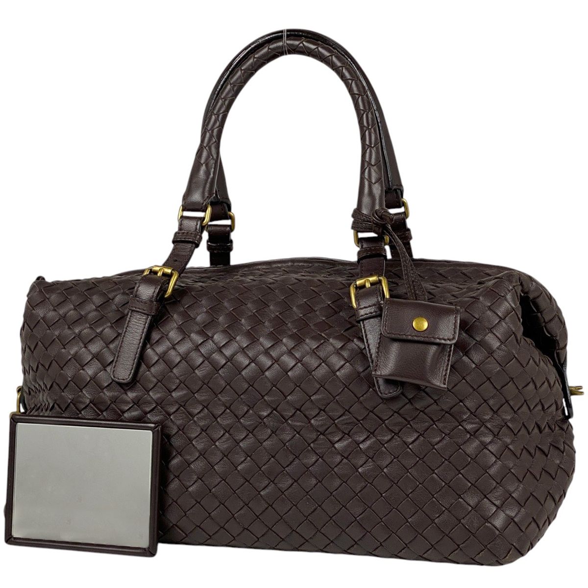ボッテガヴェネタ BOTTEGAVENETA イントレチャート ハンドバッグ ミニボストン ナッパ ハンドバッグ レザー ダークブラウン 173398 レディース