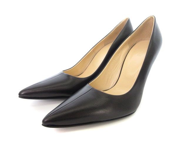 クラネ CLANE パンプス ポインテッドトゥ レザー 牛革 センターライン 37 黒 ブラック |yy1203