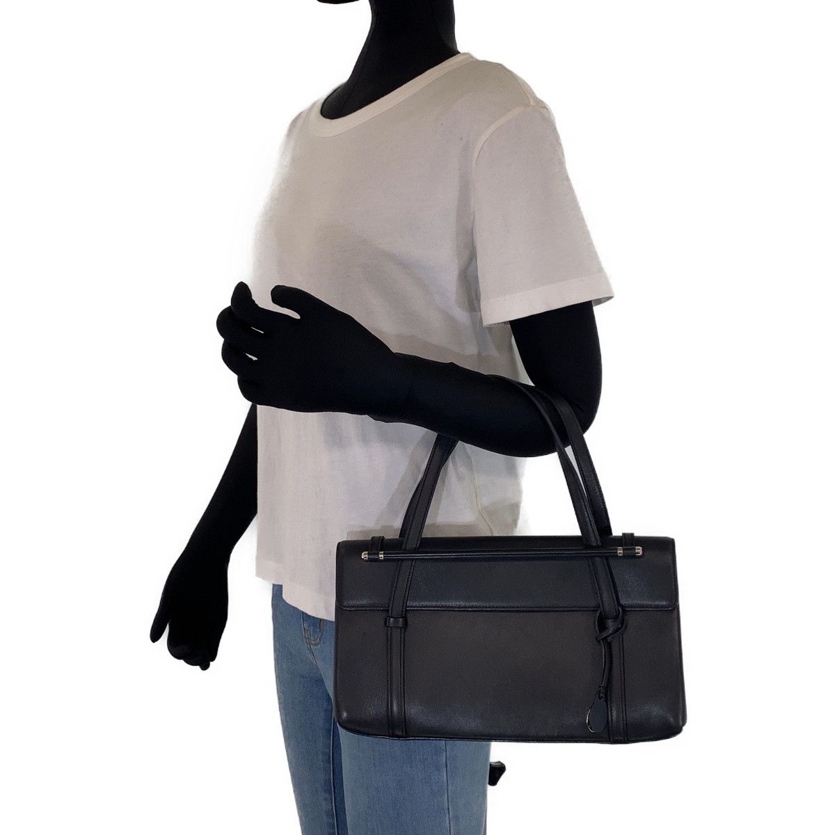 美品 CARTIER カルティエ カボション ブラック 黒 シルバー金具 レザー 