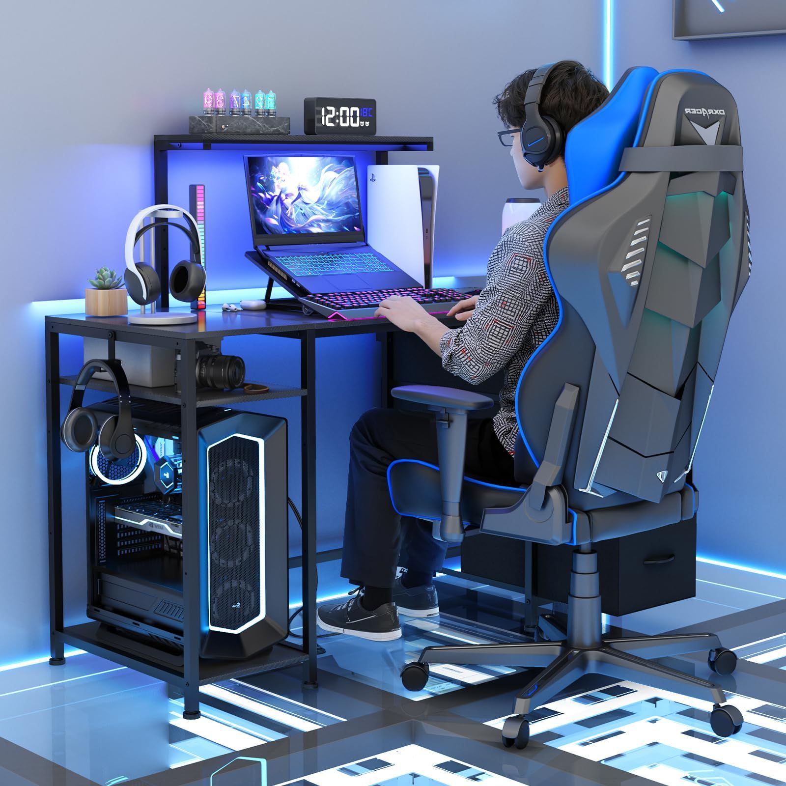 pcデスク ワークデスク 机 オフィス 左右入れ替え対応 勉強机 棚高さ調節 引き出し3杯 computer コンセント付き desk モニター台高さ調節 テレワーク 収納たっぷり ゲーミングデスク 書斎 パソコンデスク カーボンファイバーブラック