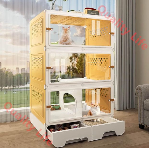 猫 ケージ トイレ付き 3段 大型 広い スリム 飛散軽減 一体型 組み立てが簡単 大型 猫ゲージ 通気性が良い 脱走防止 キャットケージ トイレ付き 掃除しやすい 取り外し おしゃれ 猫用 快適なスペース 室内用 ペット用品 71*46*106