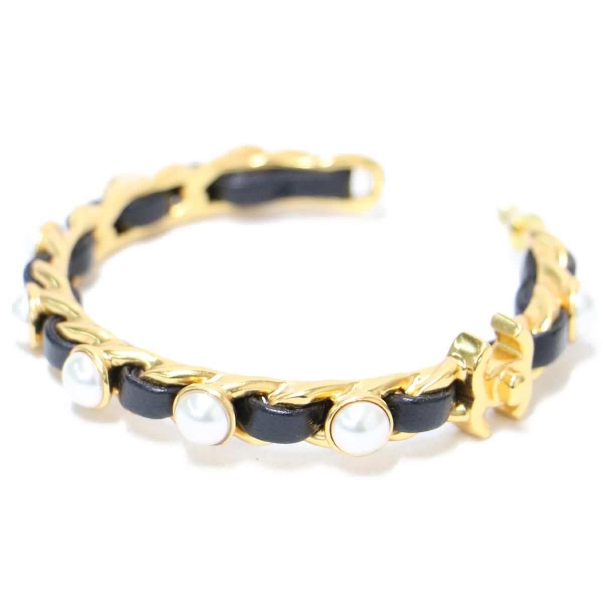 美品 CHANEL シャネル ピアス フープピアス ゴールド ブラック 