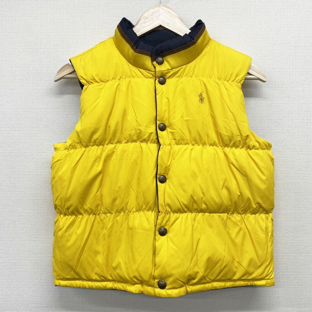 【ポロラルフローレン】ダウンベスト　リバーシブル　ネイビー　イエロー　Mサイズ ラルフローレン リバーシブル ダウンベスト ネイビー×クリーム