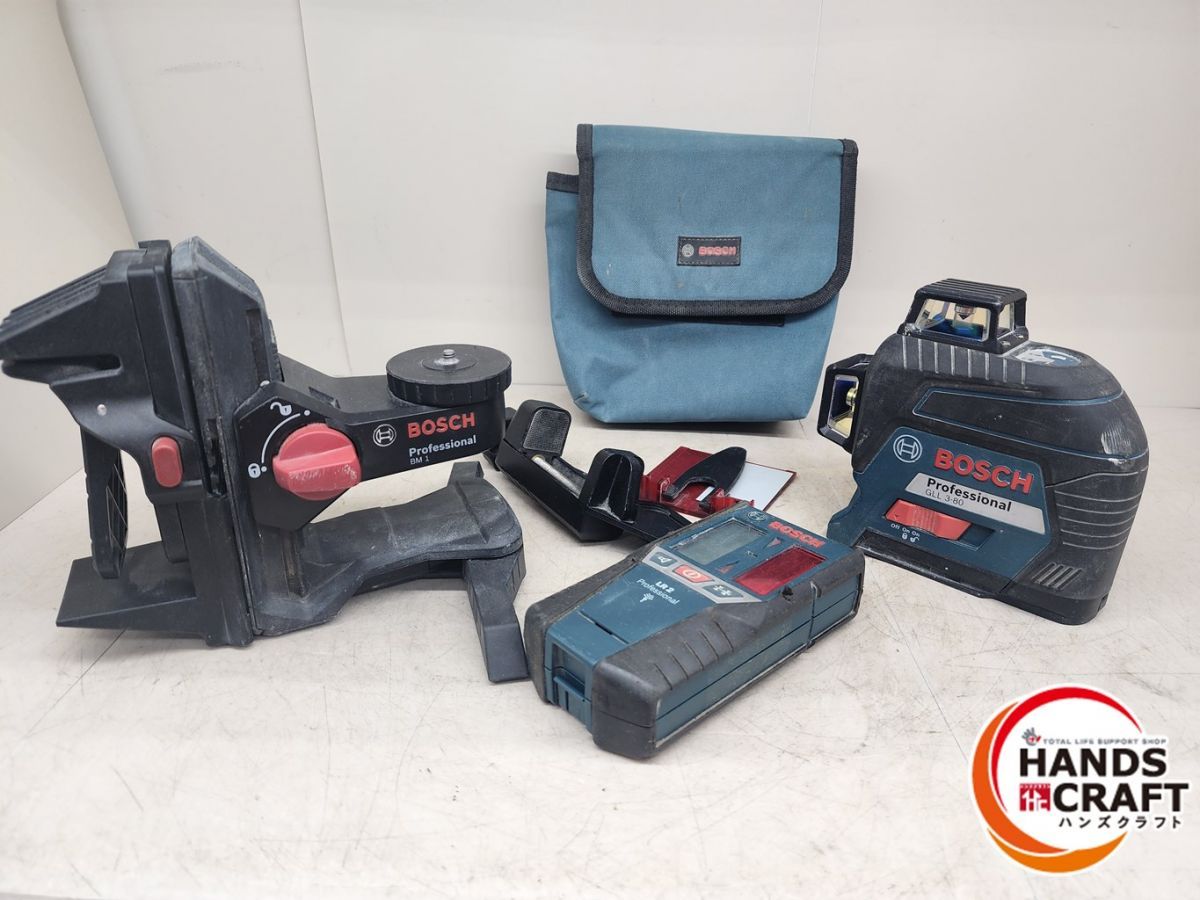 ♪♪ 難有 ボッシュ BOSCH レーザー墨出し器 GLL3-80|LR2|BM1 ラインが一本出ないためジャンク品 受光器 ウォールマウント付き