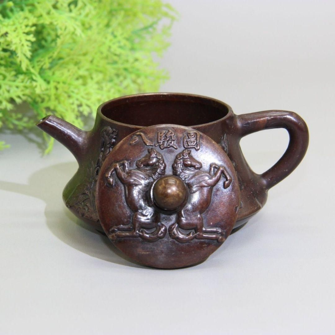 銅壺 八駿図茶壺 徳利 茶道具 煎茶道具 装飾品 工芸品 置物