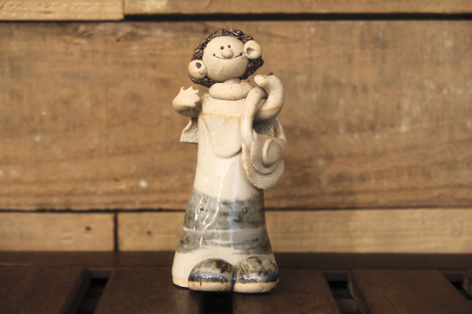 砥部焼　森元青芳　陶器人形 Amazon | 断捨離砥部焼 森元青芳 青芳人形2体セット 壺人形 青芳