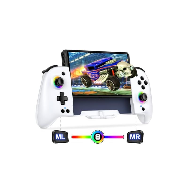 スイッチ コントローラー 8色RGBライト マクロ機能 携帯モード専用コントローラー Switch グリップ コントローラープログラム編集機能 ジャイロセンサー搭載 振動 連射機能 無線 1000mAh大容量 S