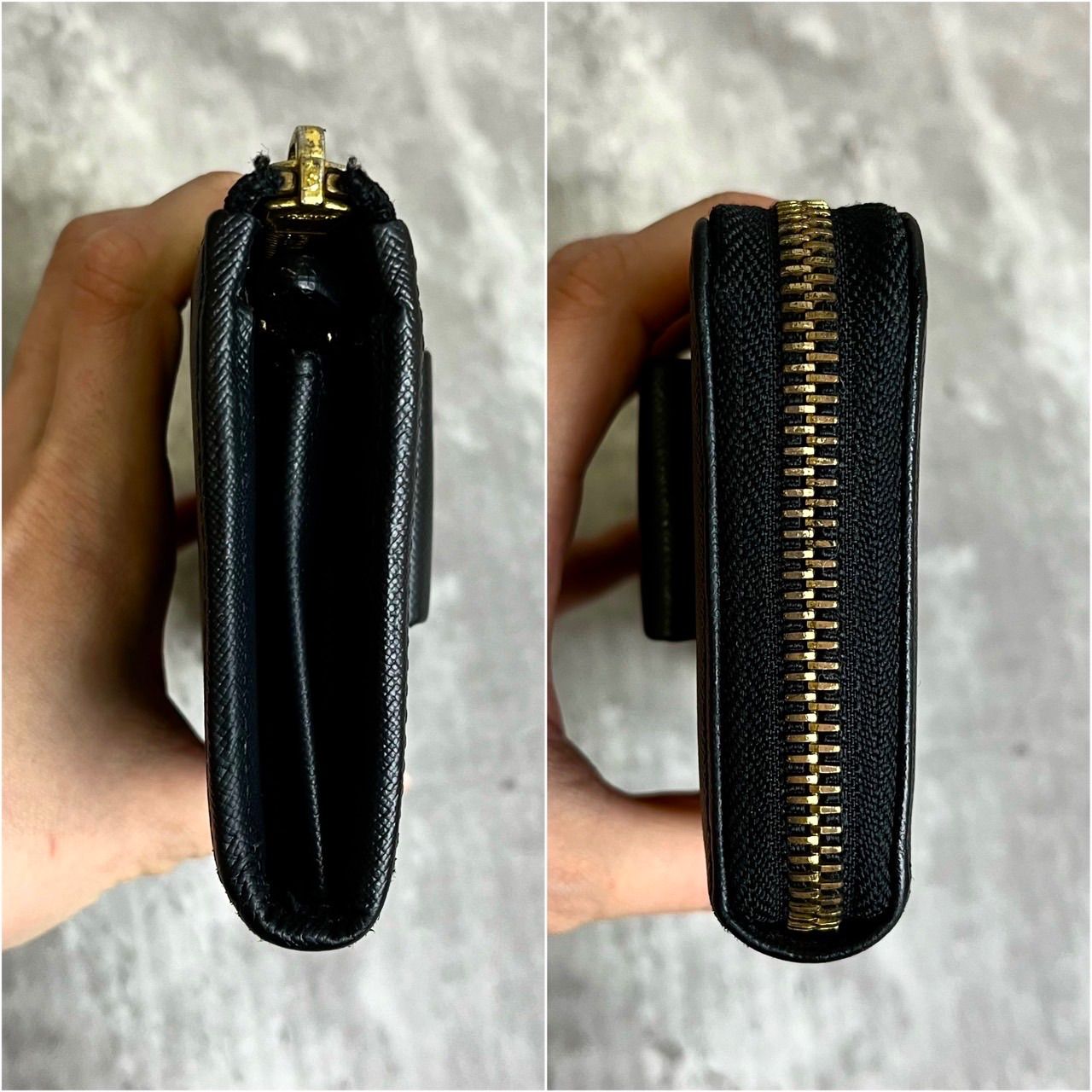 プラダ 長財布 ロングウォレット ラウンドファスナー リボン ロゴ 黒