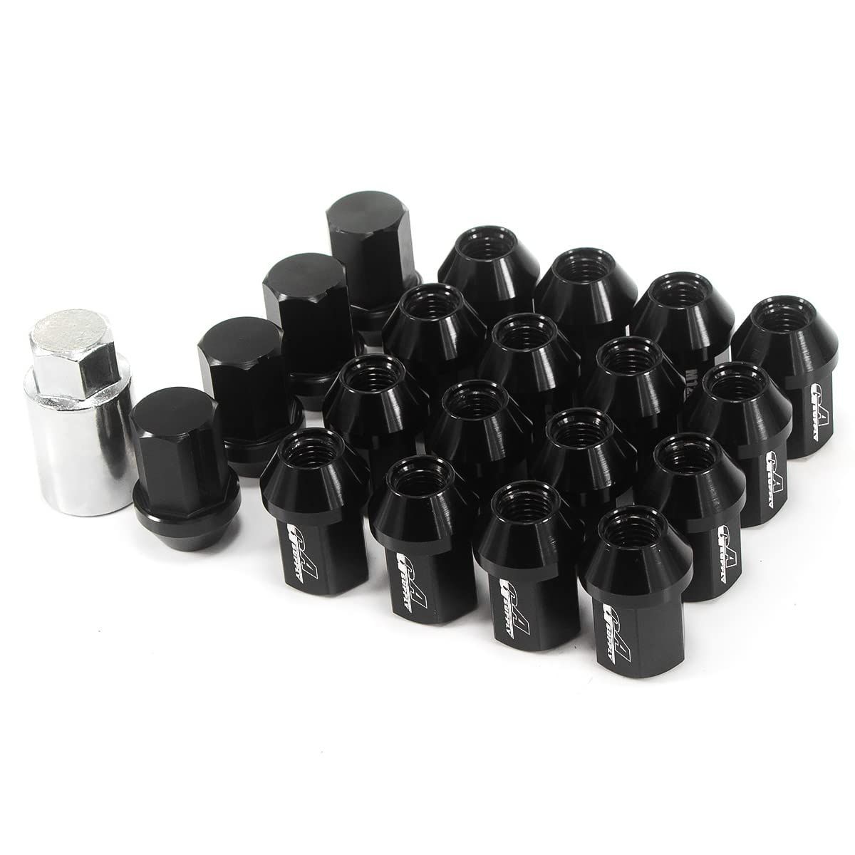 GAsupply 超軽量 ホイールロックナット M12×P1.25 テーパー座60 長さ35mm アルミ製 19HEXソケット付 盗難防止 ニッサン・スバル・スズキに対応 20個セット