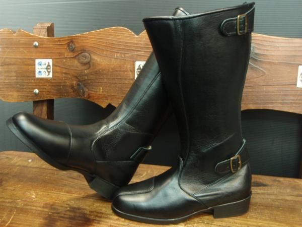 日本製】 本革 オートバイ用 ロングブーツ 旧車會 ブラック 25.5cm
