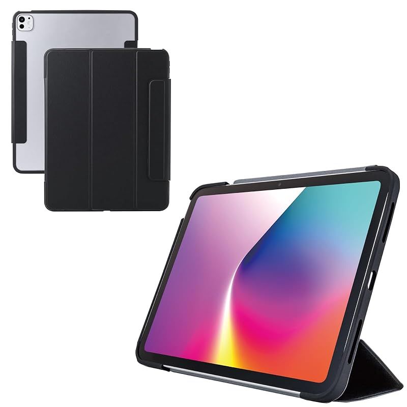 エレコム iPad Pro 13インチ M4 ケース カバー フラップケース TPU素材 衝撃に強い 薄型 軽量 背面クリア フレーム ブラック TB-A25PLWVFCBK 0