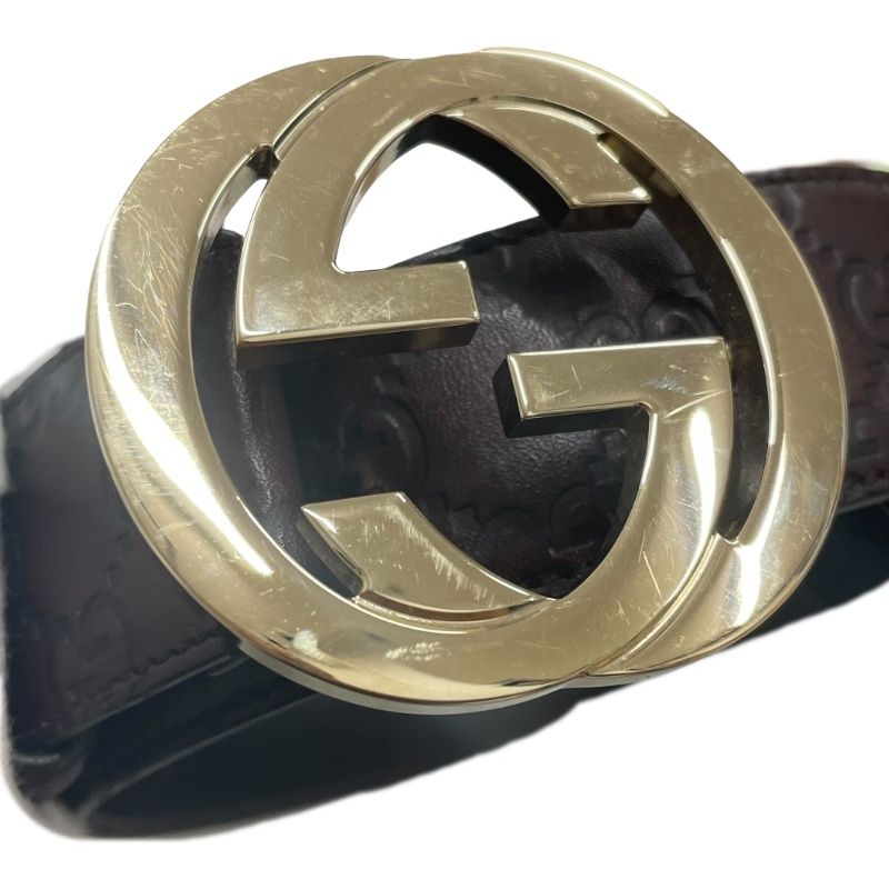 GUCCI GGロゴ レザーベルト GUCCI グッチ GG柄ベルト 114876 480199 ブラウン 本革（レザー