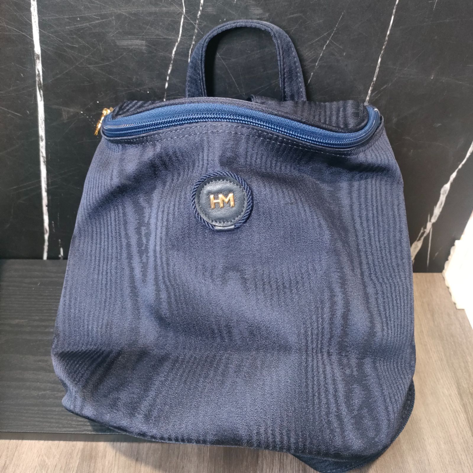 14【美品・訳あり】ハナエモリ ナイロン リュック 紺 レディース HANAE 