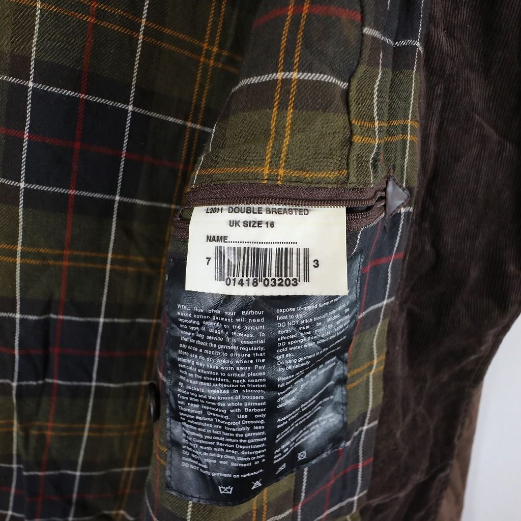 Barbour バブアー DOUBLE BREASTED オイルドジャケット 防寒 防風 ユーロ ヨーロッパ古着 ブラウン (レディース 16) 中古  古着 N6769