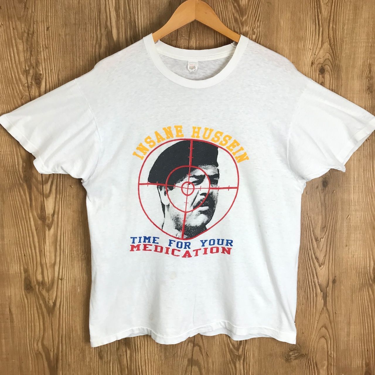 USA製 80s INSANE HUSSEIN プリント 半袖 Tシャツ サイズ メンズ XL 80年代 フセイン ターゲット ヴィンテージ 古着 s24072006