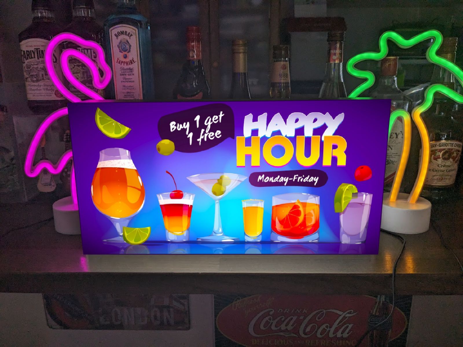 Lサイズ】ハッピーアワー カクテル フルーツ ディスカウント ドリンク カフェ BAR スナック パブ ナイトクラブ 飲屋 酒場 居酒屋 店舗 自宅  宅飲み パーティー イベント テーブル カウンター サイン ランプ 照明 看板 置物 雑貨 ライトBOX 電飾看板 電光看板 Lサイズ ...