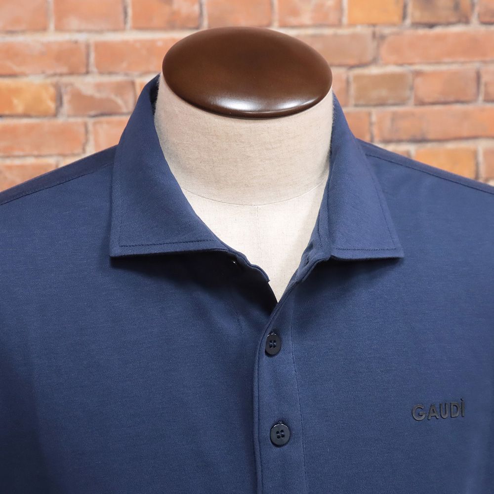 25AW GAUDI Lサイズ 長袖ポロシャツ C521GU64029 ワイド 台襟 コットン 綿100％ インポート 今期 メンズ 紳士 ガウディ 紺 ネイビー mc328