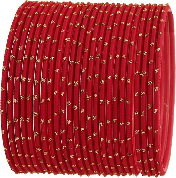 Touchstone (タッチストーン) カラフルなバングルのコレクション インドのボリウッド限定 ゴールドの輝き エキゾチックな質感 カラフルなデザイナージュエリー バングルブレスレット24個セット レディース, XL - Circ 8.