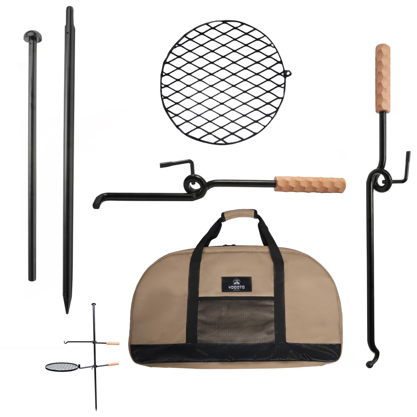 新品 【YOGOTO】グリルスタンド キャンプ 焚火台 バーベキューコンロ アウトドア BBQ ファイアスタンド 収納バッグ付き 第2世代(ブラック)