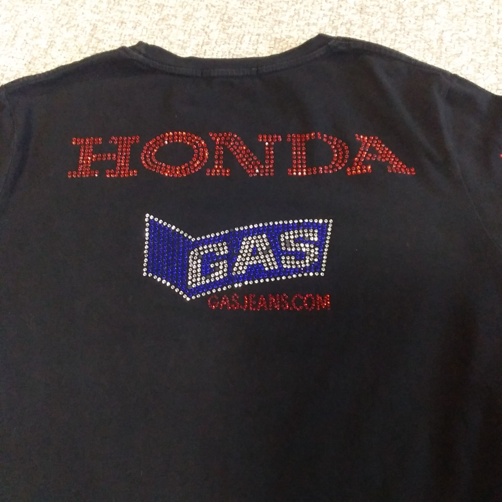 a19【GAS HONDA】ガス ロゴ Tシャツ (M)キラキラ 綿 コットン 黒 