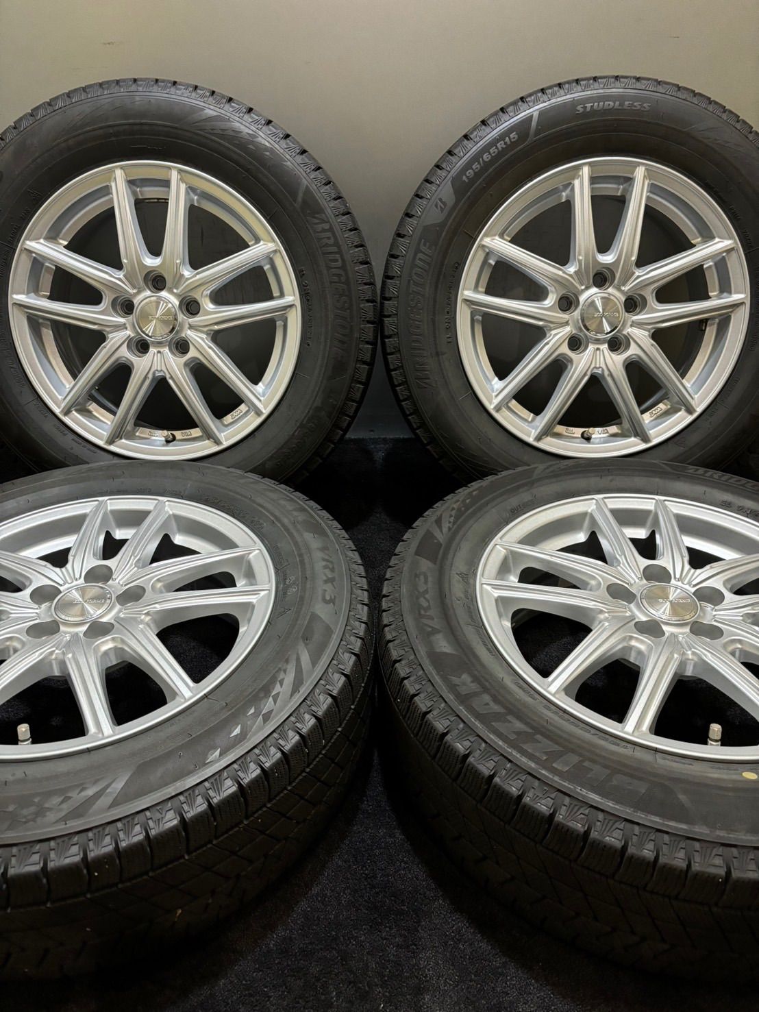 ★195/65R15 BRIDGESTONE/VRX3 21年製 ECO FORME 15インチ 6J +43 100 5H スタッドレス 4本 プリウス ウィッシュ (南3-G248)