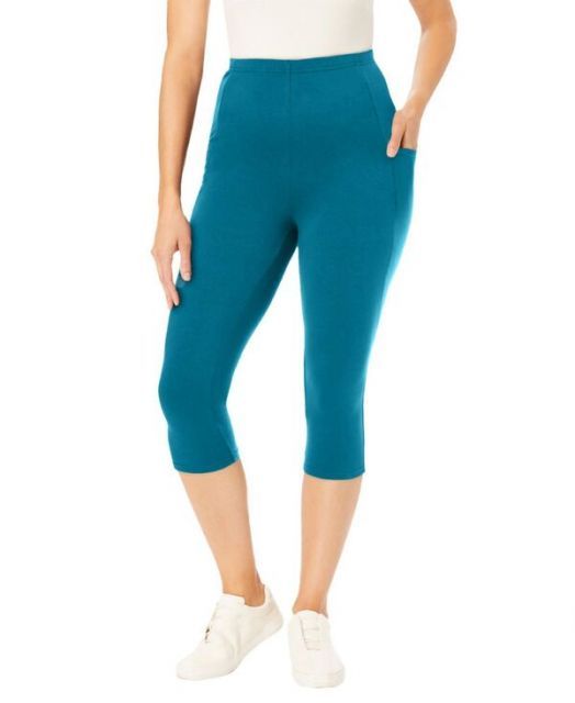 送料無料 ウーマン ウィズイン レディース レギンス ボトムス Plus Size Within Stretch Cotton Pocket Capri Legging Deep teal