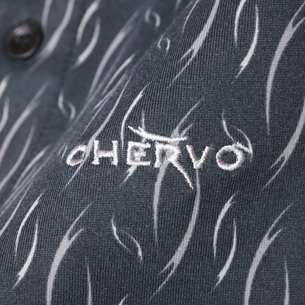 【全国送料無料！】 CHERVO 46サイズ ポロシャツ ANTEIL 総柄プリント 吸湿速乾 快適 ゴルフ 長袖 シェルボ 黒 ブラック md126 【90％OFF超高級ブランド】