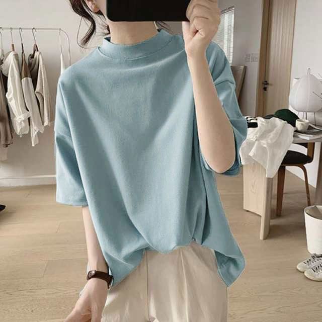 5分袖 Tシャツ カットソー ハイネック レディース トップス 半袖