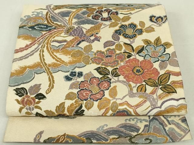 平和屋着物○六通柄袋帯 唐織 みやび綴 鳳凰更紗花文 金糸 正絹 逸品