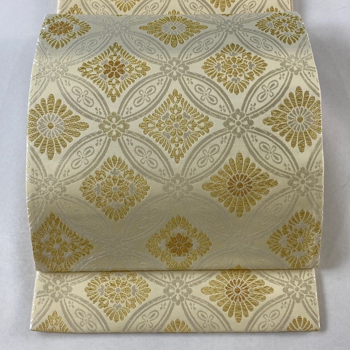 袋帯 逸品 七宝 花菱 ベージュ 六通 正絹 中古 今すぐ☆フォーマル 