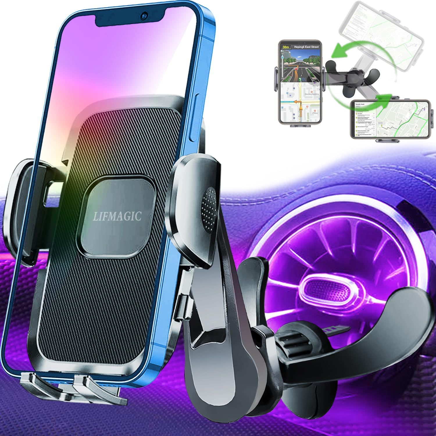 【人気商品】【2024丸型エアコン・延長アーム】LIFMAGIC 丸型エアコン ベンツ スマホホルダー 車 アクセサリー 360度回転 丸型 エアコン 吹き出し口 車載 用 スマホスタンド 車内 iphone スタンド 