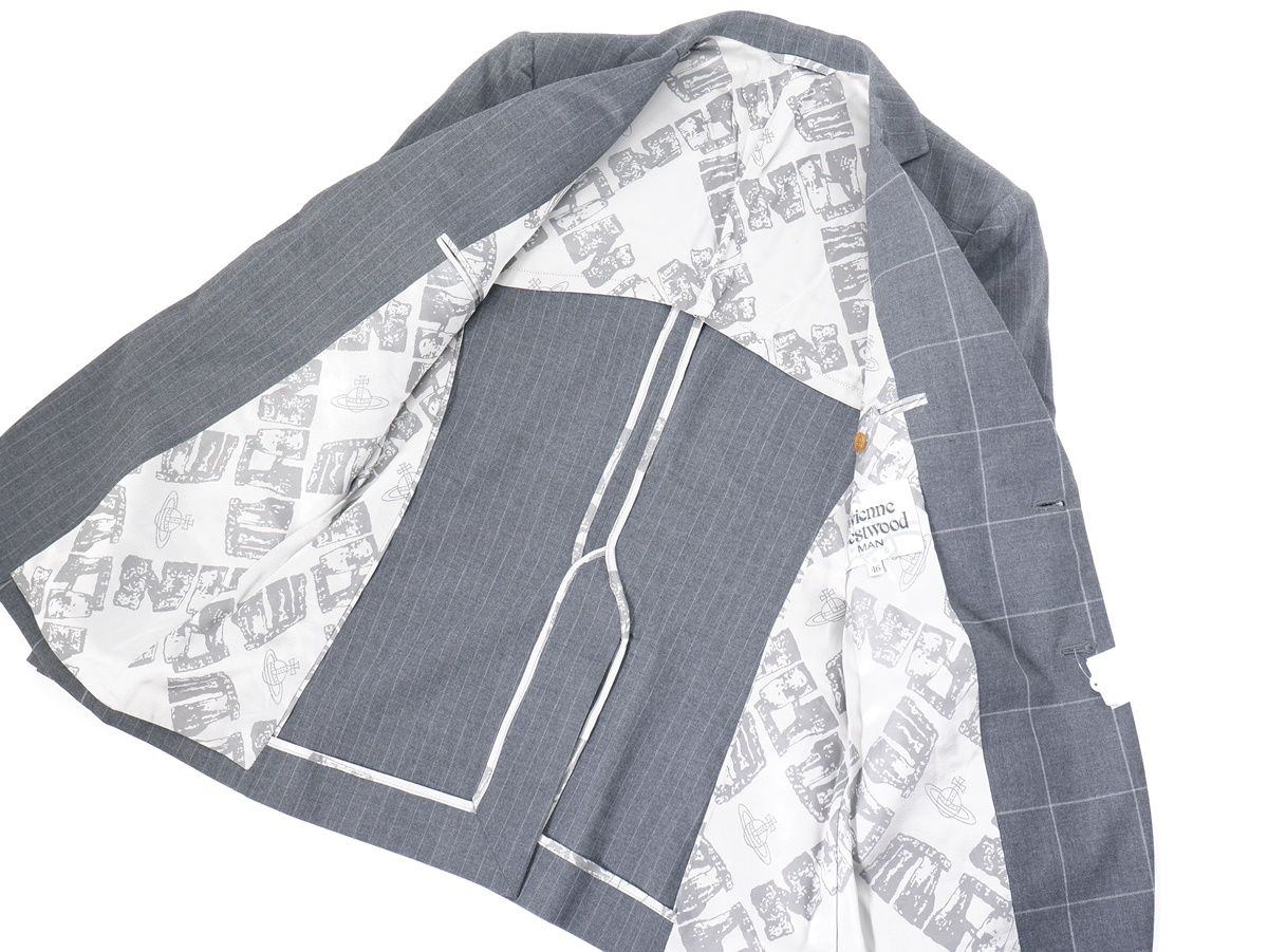 Vivienne Westwood MANヴィヴィアンウエストウッドマン ウィンドウペンチェック×ピンストライプ切替2Bウールジャケット【MJKA68753】 Vivienne Westwood MANヴィヴィアンウエストウッドマン ウィンドウペン