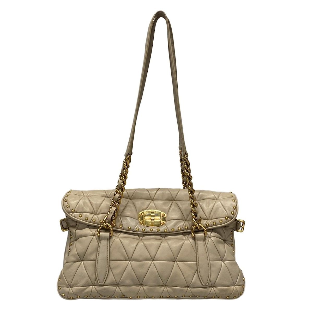 MIU MIU スタッズショルダーバッグ ベージュ miumiu(ミュウミュウ) ショルダーバッグ - グレーベージュ