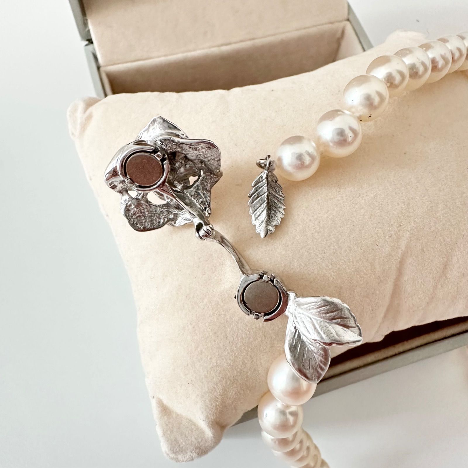 本真珠 あこや真珠 7mm シルバー刻印 薔薇モチーフ ロング