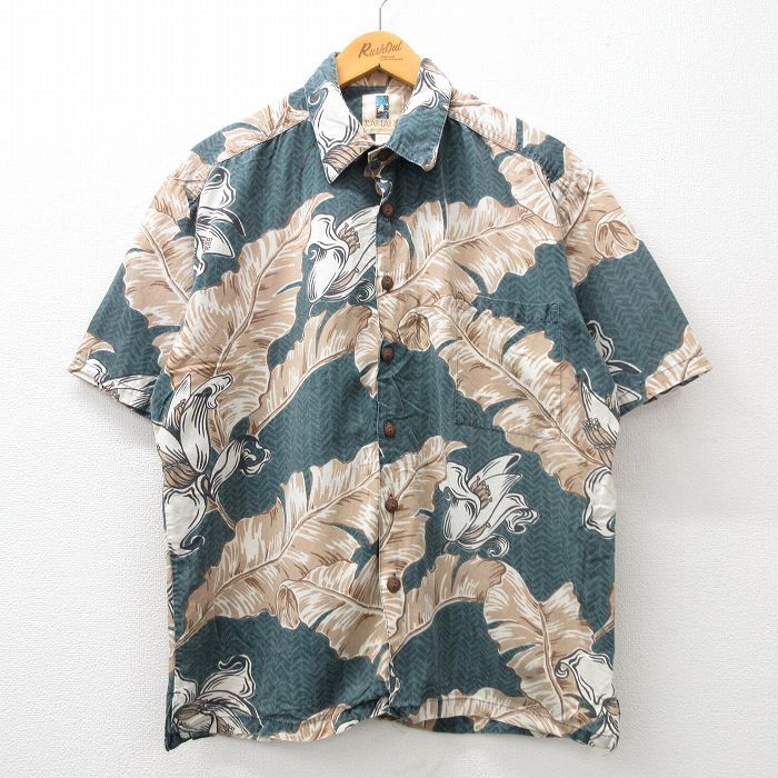 XL/古着 半袖 ハワイアン シャツ メンズ 00s 葉 花 茶系他 ブラウン 24may17 中古 アロハ トップス