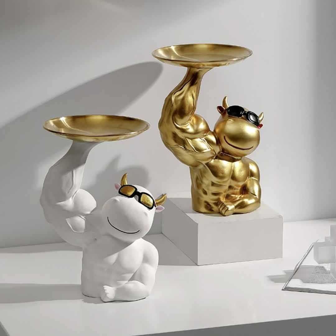 テーブル 置物 マッスル 牛 サイドテーブル 高さ26cm ミニテーブル ウシ