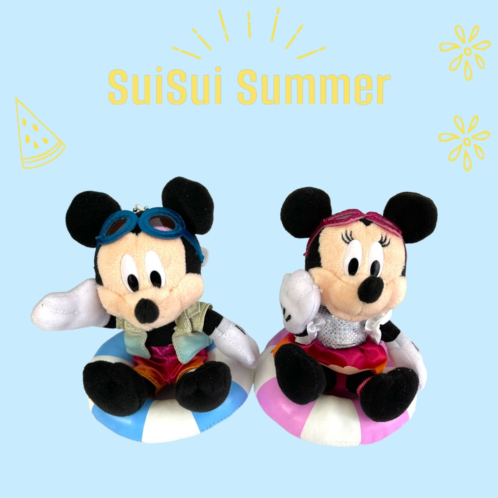 ディズニー ぬいぐるみバッジ スイスイサマー【ミッキー＆ミニー