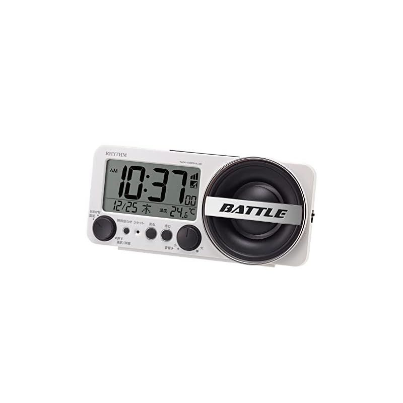 ♥品 リズム RHYTHM 大音量 目覚まし時計 電波時計 1 000パターン 電子音 アラーム バックライト付き デジタル ホワイト 8.5×18.4×5.8cm フィットウェーブバトル230 8RZ230SR03 1