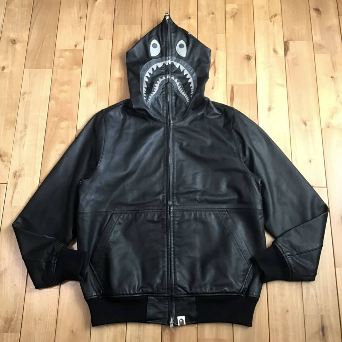 レザー シャーク パーカー Sサイズ black a bathing ape BAPE leather shark full zip hoodie エイプ  ベイプ アベイシングエイプ - メルカリ