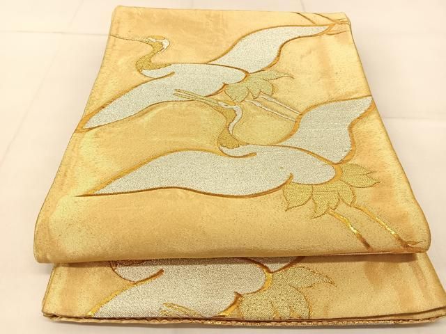 平和屋着物◎六通柄袋帯 群鶴 金銀糸 正絹 逸品 BAAU2417yc