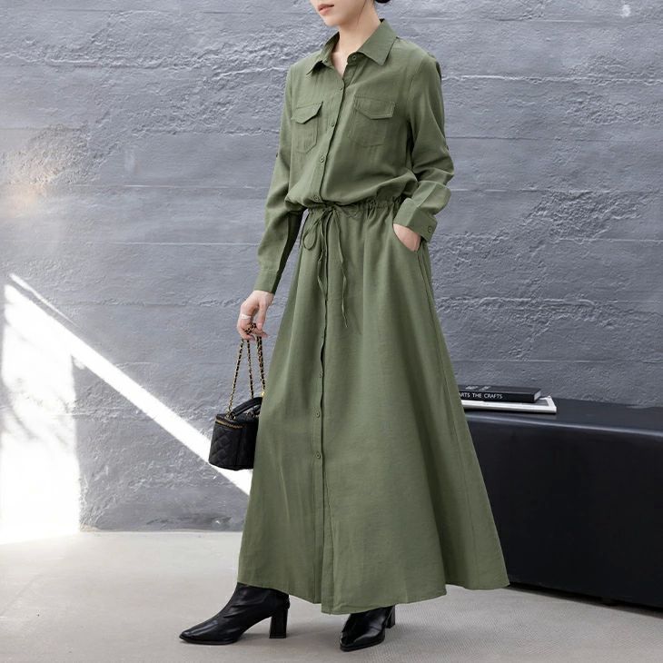 ロング シャツワンピース ワンピース 襟付き レディースファッション ゆったり 楽ちん オーバーサイズ 体型カバー マタニティ カジュアル  送料無料 ZYP29今がチャンス