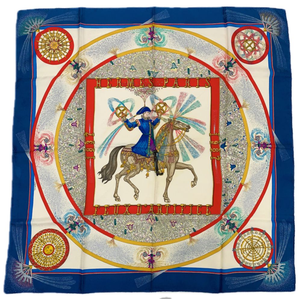 極美品 未使用級 HERMES エルメス カレ90 FEUX DARTIFICE 技巧の炎