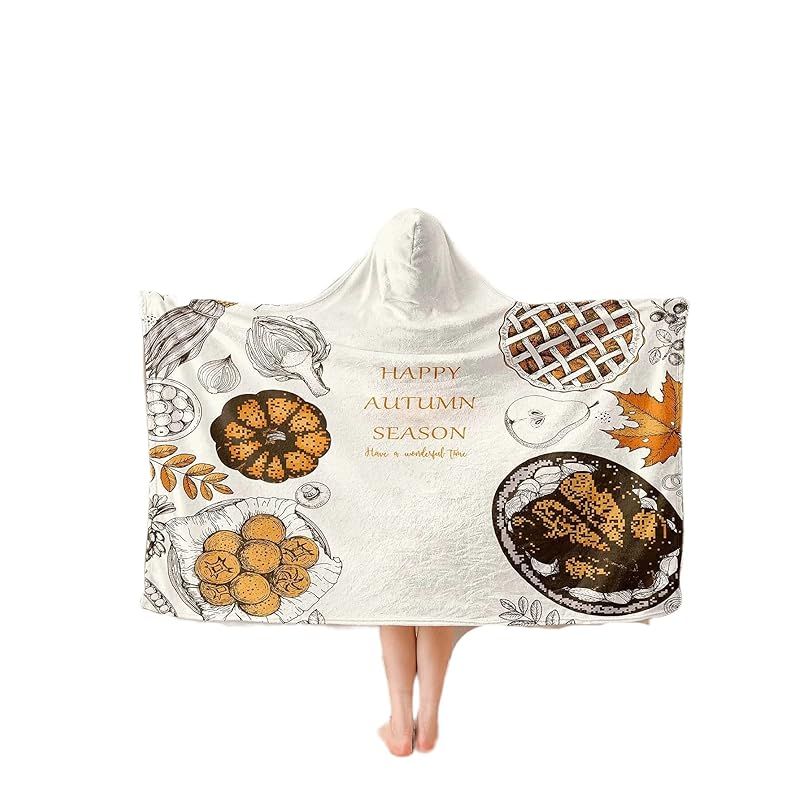 感謝祭 サンクスギビング パターンフード付きブランケット 1