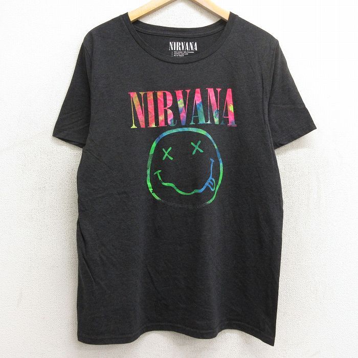 L/古着 半袖 ロック バンド Tシャツ メンズ ニルバーナ ニルヴァーナ クルーネック 濃グレー 霜降り spe 24jul05 中古
