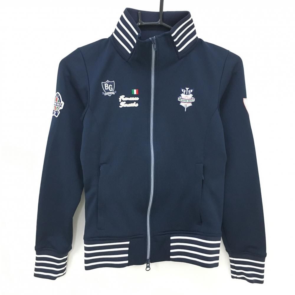 美品】ビームスゴルフ ジャケットブルゾン ネイビー×白 リブライン