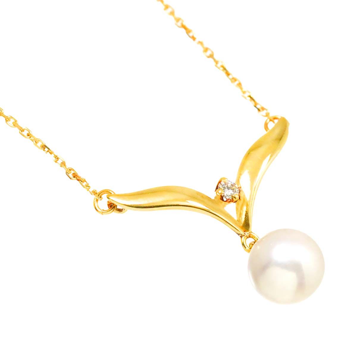 ミキモト MIKIMOTO アコヤ真珠 7.1mm ダイヤ ネックレス 41cm K18 YG  