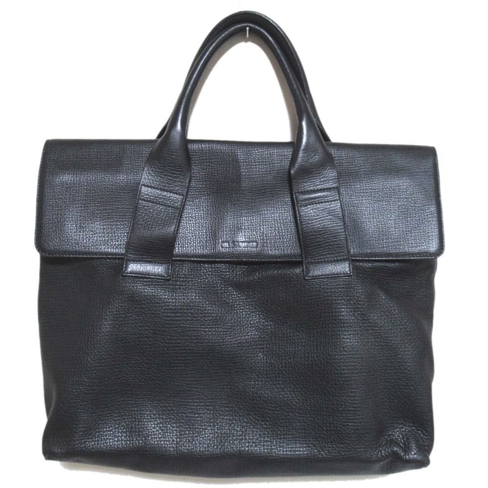 美品 JIL SANDER ジルサンダー レザー フラップ トートバッグ ブリーフケース ハンドバッグ ブラック メンズ 古着 中古 USED