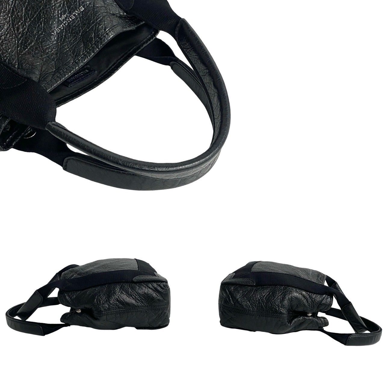 極 美品 BALENCIAGA バレンシアガ ネイビーカバス XS ロゴ レザー 2way